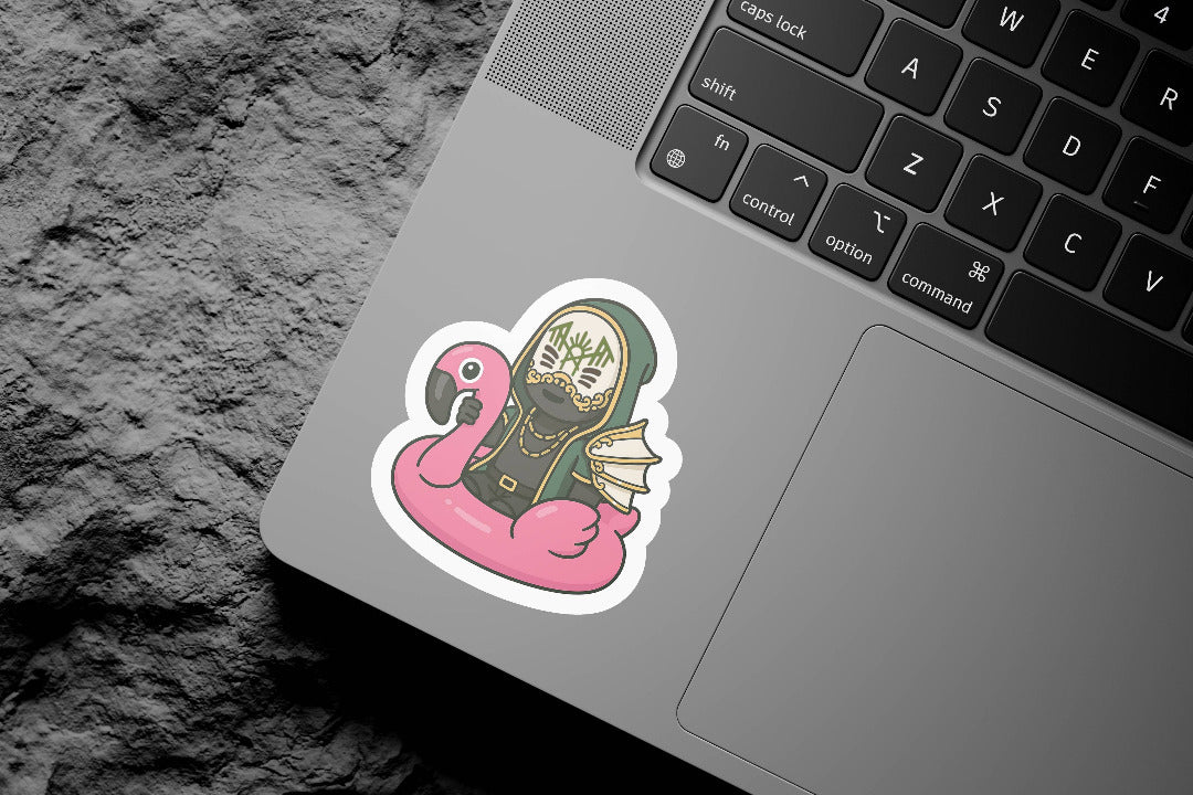 Sticker of Vessel floating on a pink flamingo floaty